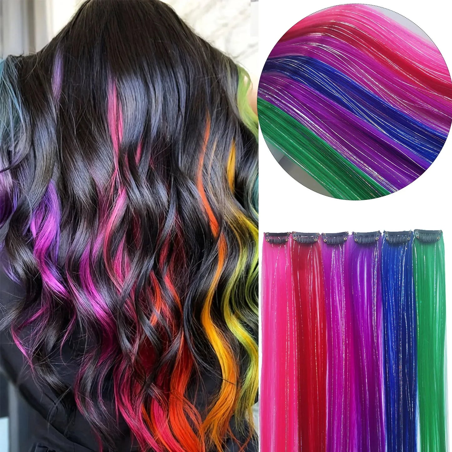 Rainbow Tinsel Hair Extensions