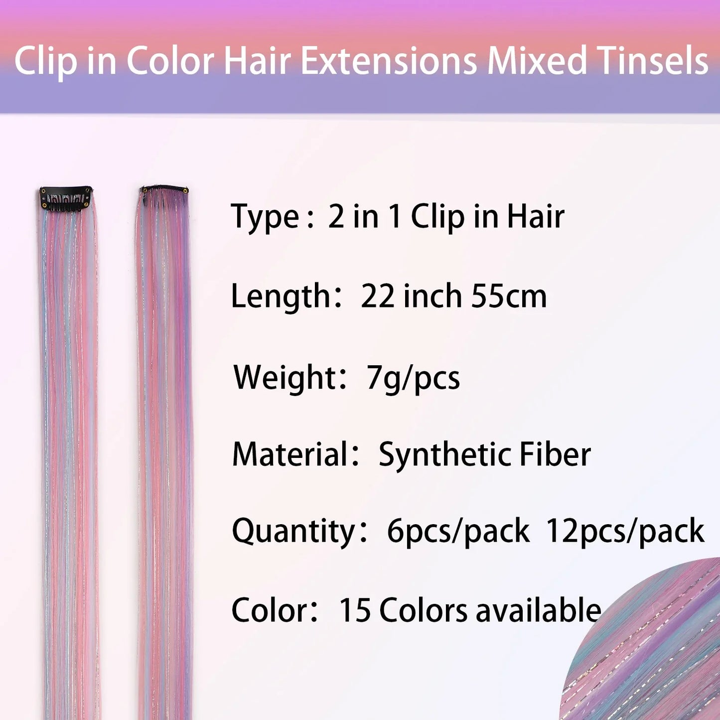 Rainbow Tinsel Hair Extensions
